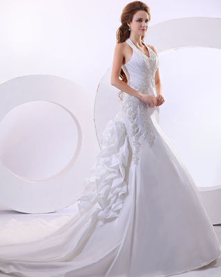 Sexy Colletto V profondo, abiti da sposa con coda lunga, abiti da sposa.